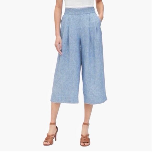 Gap Pants - Gap Womens Blue Linen Blend Cropped Wide-Leg Pleated Pants Sz 10 Tall Flaw Read